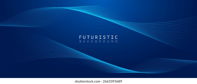 Fondo azul abstracto futurista con ondas brillantes. Brillantes Elementos de diseño de línea móvil. Moderno gradiente azul que fluye líneas de onda. Ilustración vectorial.