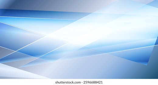 Futuristic abstract blue geometric background with glowing lines and overlapping transparent shapes. Modern digital design perfect for technology, business, and innovation concepts.