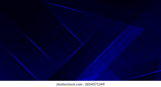 Futuristischer abstrakter blauer geometrischer Hintergrund mit leuchtenden Linien und überlappenden transparenten Formen. Modernes digitales Design, perfekt für Technologie-, Geschäfts- und Innovationskonzepte. 10 EPS