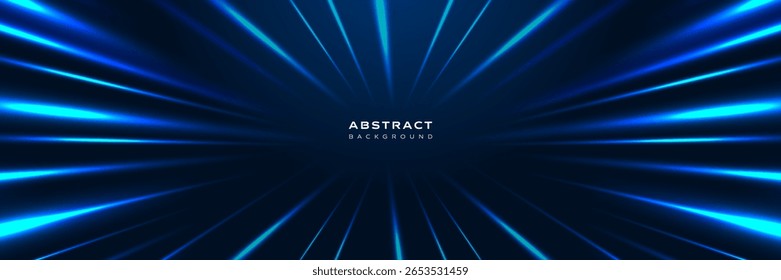 Raios laser azul abstratos futuristas sobre fundo escuro. Tecnologia, ficção científica, velocidade, energia e conceito digital. Perfeito para designs modernos, banners e apresentações.