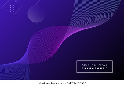 Vector de líneas de onda abstracta violeta y futurista sobre fondo oscuro de Memphis, coloridas ondas de flujo dinámico y elegante, concepto tecnológico para web, póster, plantilla de diseño de impresión de tarjeta