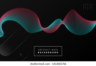 Futuristic abstract blue red gradient wave line vector with Memphis on black background, tik tok digital dynamic elegant contrast flow, technology concept for web, poster, card print design template