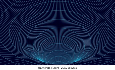 Futuristic abstract blue texture of frame wormhole. 3D portal hole grid background. Big data visualization. Vector illustration.