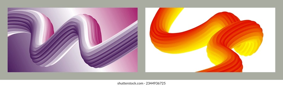 Futuristische abstrakte, helle volumetrische Hintergrund. Wellen, Linien. Kreativer, moderner Hintergrund. Satz von zwei Deckel. Cover-Design, Tapete, Hintergrund, Vektor-EPS