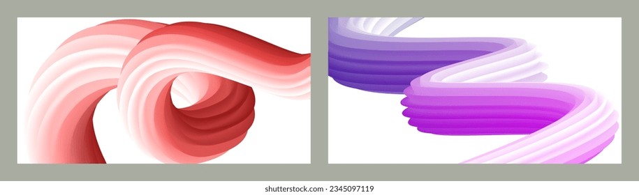 Futuristic abstract bright volumetric background. Waves, lines. Creative modern background. Set of two covers. Cover design, wallpaper, background Vector EPS