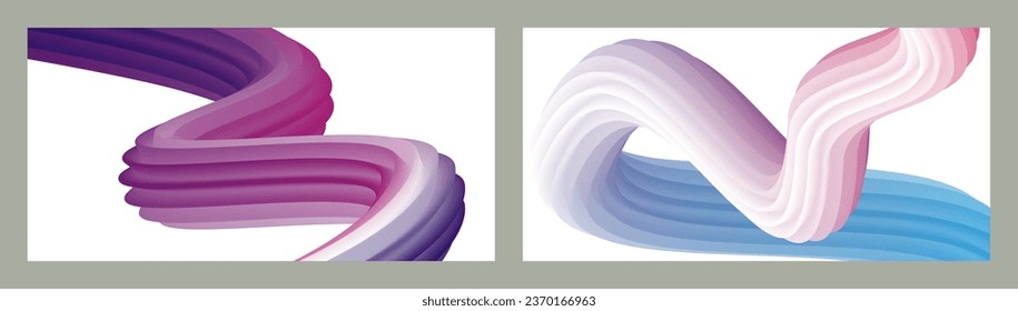 Futuristic abstract bright volumetric background. Waves, lines. Creative modern background. Set of two covers. Cover design, wallpaper, background Vector EPS