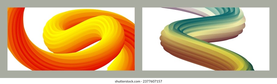 Fondo volumétrico brillante abstracto futurista. Olas, líneas. Marco creativo y moderno. Conjunto de dos cubiertas. Diseño de carátula, papel de pared, EPS vectoriales en segundo plano