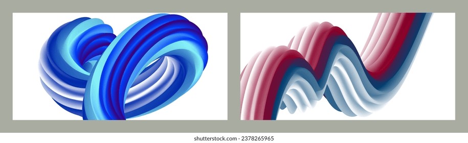 Fondo volumétrico brillante abstracto futurista. Olas, líneas. Marco creativo y moderno. Conjunto de dos cubiertas. Diseño de carátula, papel de pared, EPS vectoriales en segundo plano