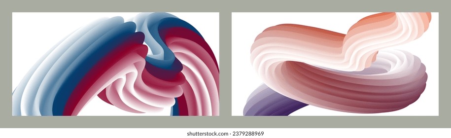 Fondo volumétrico brillante abstracto futurista. Olas, líneas. Marco creativo y moderno. Conjunto de dos cubiertas. Diseño de carátula, papel de pared, EPS vectoriales en segundo plano