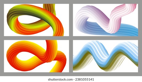 Futuristic abstract bright volumetric background. Waves, lines. Creative modern background. Set of four covers. Cover design, wallpaper, background Vector EPS