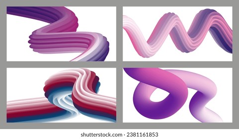 Fondo volumétrico brillante abstracto futurista. Olas, líneas. Marco creativo y moderno. Conjunto de cuatro cubiertas. Diseño de carátula, papel de pared, EPS vectoriales en segundo plano