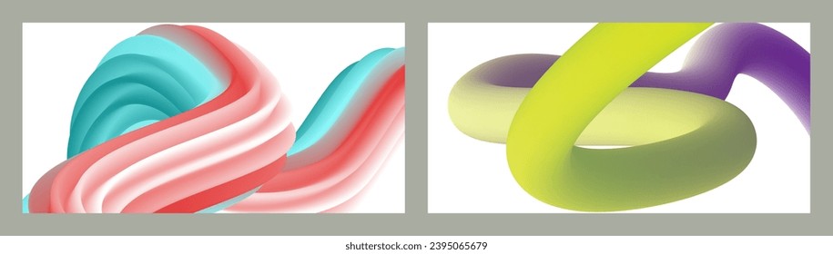 Fondo volumétrico brillante abstracto futurista. Olas, líneas. Marco creativo y moderno. Conjunto de dos cubiertas. Diseño de carátula, papel de pared, EPS vectoriales en segundo plano