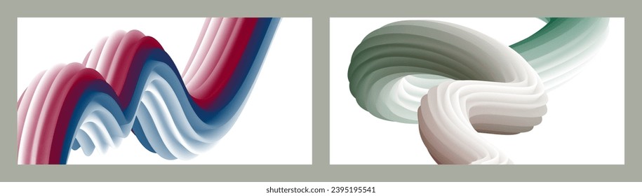 Fondo volumétrico brillante abstracto futurista. Olas, líneas. Marco creativo y moderno. Conjunto de dos cubiertas. Diseño de carátula, papel de pared, EPS vectoriales en segundo plano
