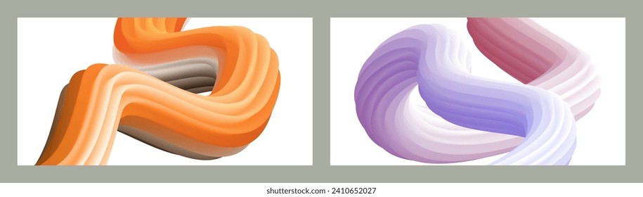 Futuristic abstract bright volumetric background. Waves, lines. Creative modern background. Set of two covers. Cover design, wallpaper, background Vector EPS