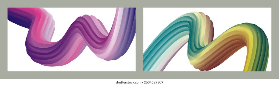 Futuristic abstract bright volumetric background. Waves, lines. Creative modern background. Set of two covers. Cover design, wallpaper, background Vector EPS