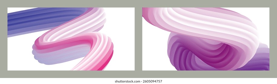 Futuristic abstract bright volumetric background. Waves, lines. Creative modern background. Set of two covers. Cover design, wallpaper, background Vector EPS