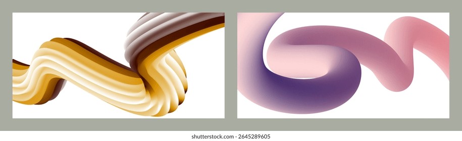 Futuristic abstract bright volumetric background. Waves, lines. Creative modern background. Set of two covers. Cover design, wallpaper, background Vector EPS