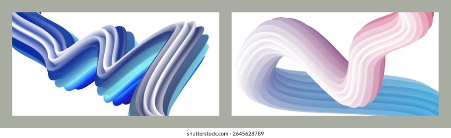 Fondo volumétrico brillante abstracto futurista. Ondas, líneas. Fondo moderno creativo. Conjunto de dos portadas. Diseño de la cubierta, Fondo de pantalla, Vector de fondo EPS