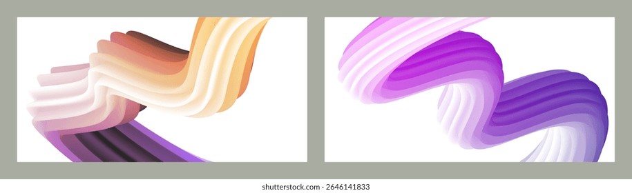 Futuristic abstract bright volumetric background. Waves, lines. Creative modern background. Set of two covers. Cover design, wallpaper, background Vector EPS