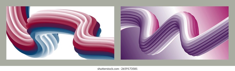 Futuristic abstract bright volumetric background. Waves, lines. Creative modern background. Set of two covers. Cover design, wallpaper, background Vector EPS