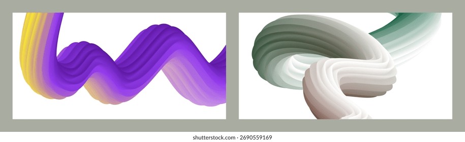 Fondo volumétrico brillante abstracto futurista. Ondas, líneas. Fondo moderno creativo. Conjunto de dos portadas. Diseño de la cubierta, Fondo de pantalla, Vector de fondo EPS