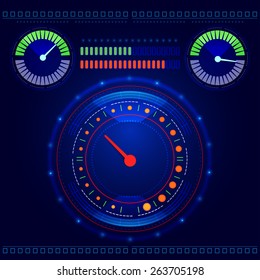 Futuristic abstract car speedometer and tachometer on a blue background vector