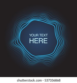 Futuristic abstract circles frame on neon blue light background with copy space in the centre