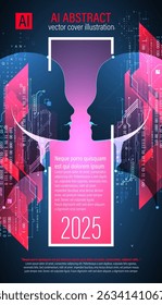 A futuristic abstract cover design showcasing artificial intelligence and technology. The artwork features a human head silhouette filled with digital circuits and geometric elements.