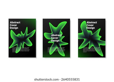 Futuristic Abstract Cover with Glowing Green Fluid Shapes on Black Background