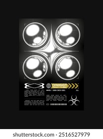 Futuristic Abstract Cyberpunk Poster Design. Y2K Neon-lit geometric shapes, Silver Chrome, 2000s, shiny metallic surface, high-tech, sci-fi aesthetic.