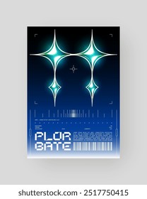 Futuristic Abstract Cyberpunk Poster Design. Y2K Neon-lit geometric shapes, Silver Chrome, 2000s, shiny metallic surface, high-tech, sci-fi aesthetic.