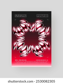Futurista abstrato Cyberpunk Poster Design. Y2K Neon-lit formas geométricas, Prata Cromo, 2000s, superfície metálica brilhante, alta tecnologia, estética ficção científica.	
