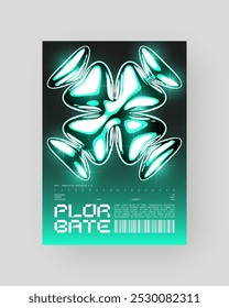 Futuristic Abstract Cyberpunk Poster Design. Y2K Neon-lit geometric shapes, Silver Chrome, 2000s, shiny metallic surface, high-tech, sci-fi aesthetic.	