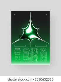 Futurista abstrato Cyberpunk Poster Design. Y2K Neon-lit formas geométricas, Prata Cromo, 2000s, superfície metálica brilhante, alta tecnologia, estética ficção científica.	