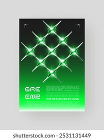 Futurista abstrato Cyberpunk Poster Design. Y2K Neon-lit formas geométricas, Prata Cromo, 2000s, superfície metálica brilhante, alta tecnologia, estética ficção científica.