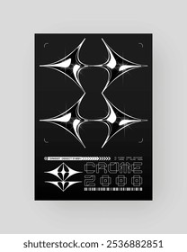 Futurista abstrato Cyberpunk Poster Design. Metálico monocromático Y2K, Prata Cromo, 2000s.	