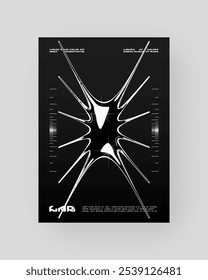 Futuristic Abstract Cyberpunk Poster Design. Y2K monochrome metallic, Silver Chrome, 2000s.	