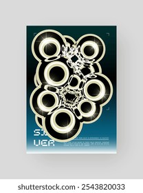 Diseño de póster Cyberpunk Abstractas futurista. Cromo dorado, superficie metálica brillante, alta tecnología, estética de ciencia ficción