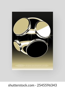 Diseño de póster Cyberpunk Abstractas futurista. Cromo dorado, superficie metálica brillante, alta tecnología, estética de ciencia ficción