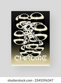 Diseño de póster Cyberpunk Abstractas futurista. Cromo dorado, superficie metálica brillante, alta tecnología, estética de ciencia ficción