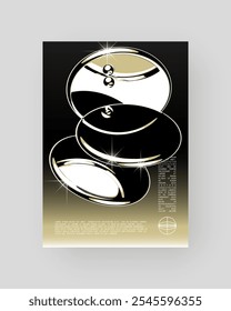 Futuristic Abstract Cyberpunk Poster Design. Gold Chrome, shiny metallic surface, high-tech, sci-fi aesthetic