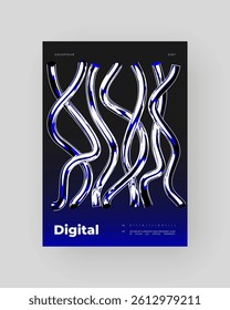 Futuristic Abstract Cyberpunk Poster Design. Gold Chrome, shiny metallic surface, high-tech, sci-fi aesthetic