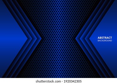 Futuristic abstract dark blue background with carbon fiber mesh. Modern sports gaming banner. Blue gradient geometric shapes on carbon grid.