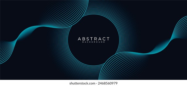 Futuristic abstract dark blue background with wave lines. Glowing blue circle lines design. Future technology concept.Suit for poster, banner, brochure, cover, website, flyer. Vector illustration	