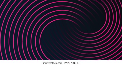 Futuristic abstract dark blue horizontal banner background. Glowing blue circle lines design. Swirl circular lines element. Future technology concept. Space for your text.