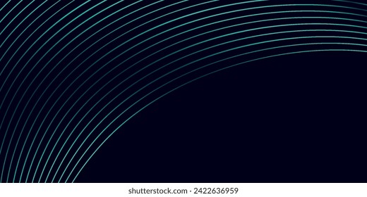 Futuristic abstract dark blue horizontal banner background. Glowing blue circle lines design. Swirl circular lines element. Future technology concept. Space for your text.