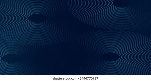 Futuristic abstract dark blue horizontal banner background. Glowing blue circle lines design. Swirl circular lines element. Future technology concept. Space for your text. modern.