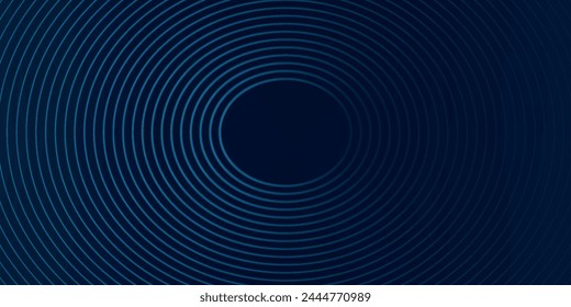 Futuristic abstract dark blue horizontal banner background. Glowing blue circle lines design. Swirl circular lines element. Future technology concept. Space for your text. modern.