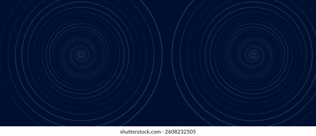 Futuristic abstract dark blue horizontal banner background. Glowing blue circle lines design. Swirl circular lines element. Future technology concept. Space for your text. modern.