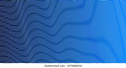 Futuristic abstract dark blue textured banner with wavy lines and moire effect. Indigo wave background saver for interior decor, wall panel, mobile apps, business card, image of blog.